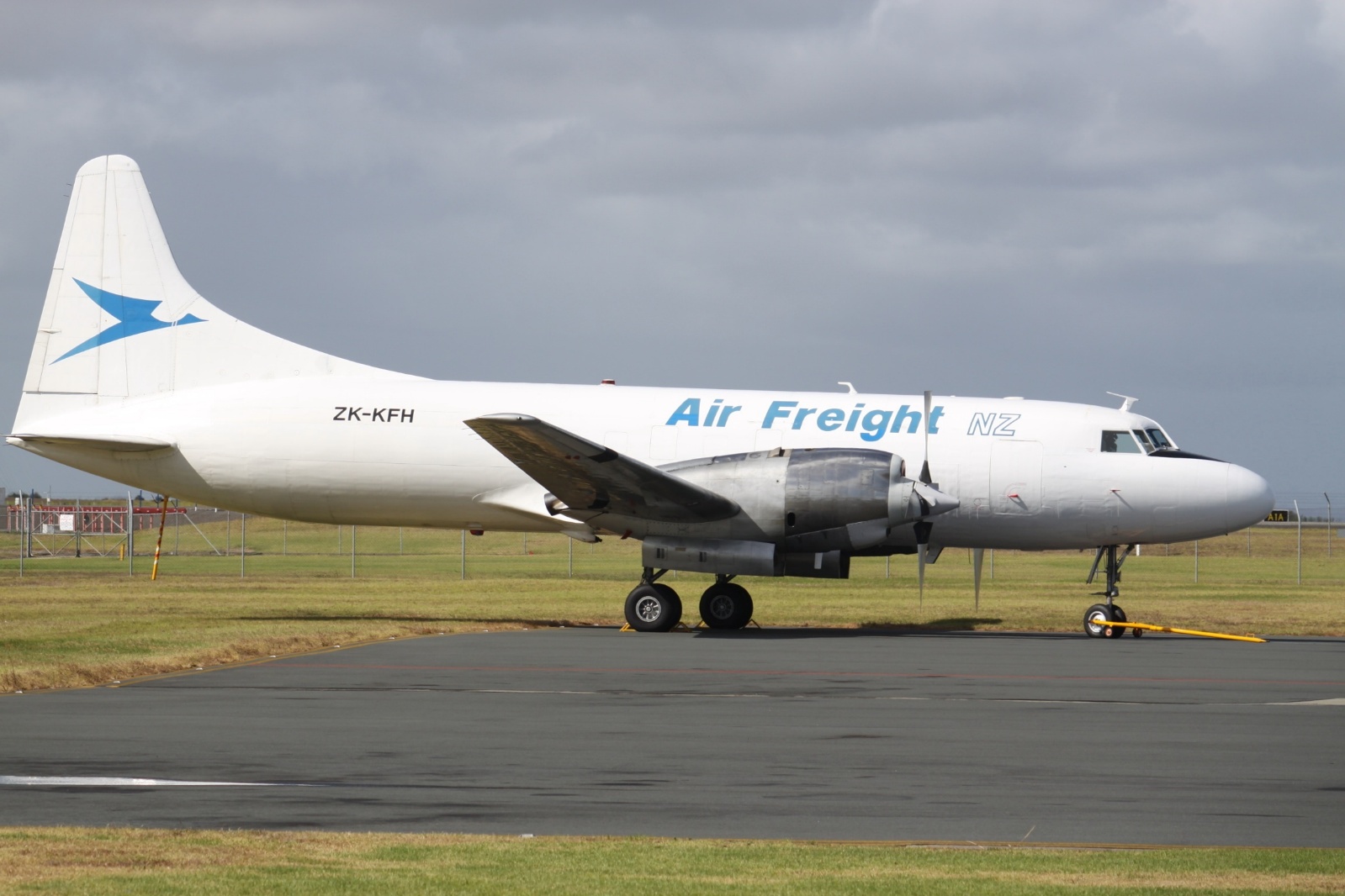 Convair 580 turboprop in Air Freight NZ livery on the apron